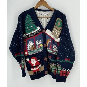 VTG Sweater Loft New York Size Small Christmas Wrapped Presents Buttons Made USA